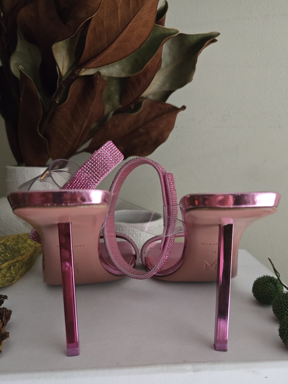 GUC Amina Muaddi Pink Mirror Rih Heel Sandals Women Womens Size 38 IT 7.5-8 US - Picture 4 of 16